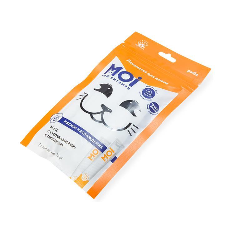 Лакомство для кошек MOI мусс с кусочками рыбы 10 гр., пакет