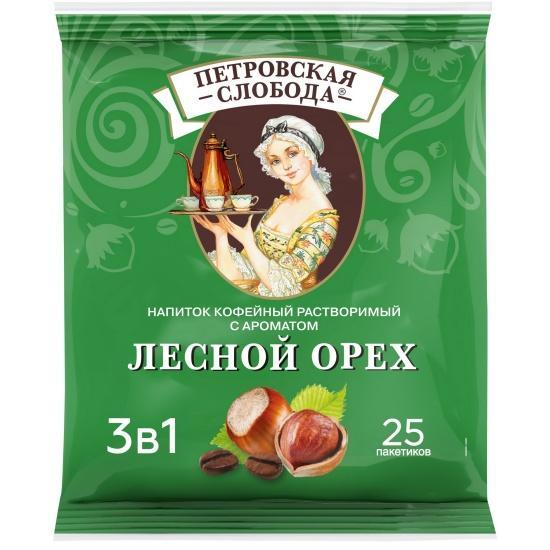 Кофе 3 в 1 Петровская Слобода с ароматом лесного ореха 25 пакетиков 500 гр., флоу-пак