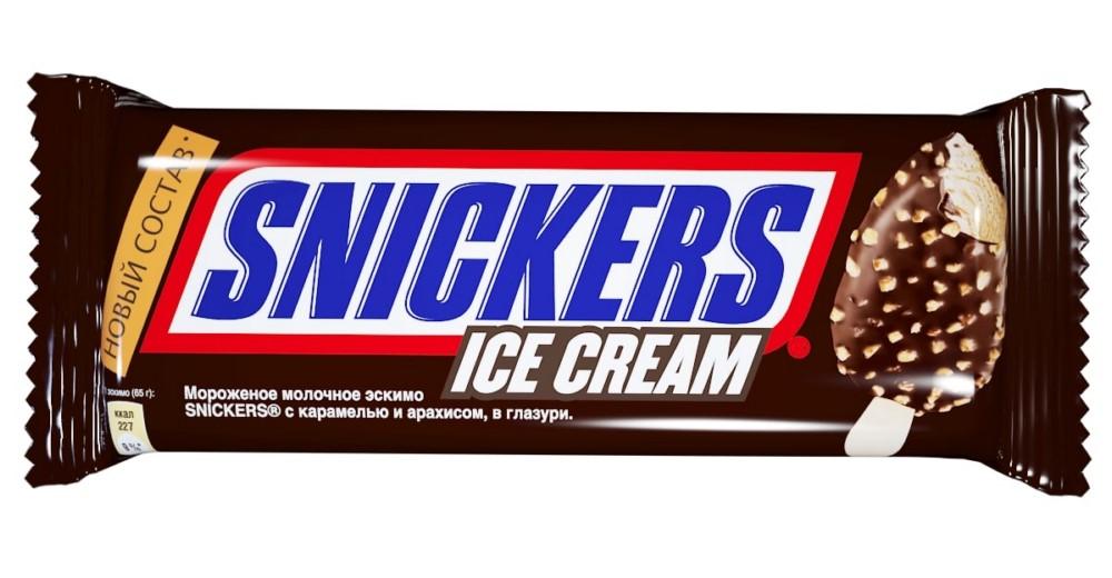 Мороженое эскимо SNICKERS карамель арахис 65 гр., флоу-пак