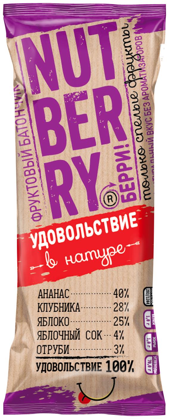 Батончик Nutberry фруктовый с ананасом клубникой 30 гр., флоу-пак