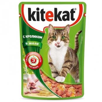 Влажный корм для кошек Kitekat нежный кролик в желе 85 гр., пауч