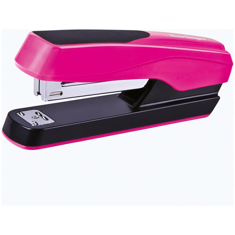Степлер №24/6, 26/6 Berlingo Fluent, до 25л., пластиковый корпус, розовый