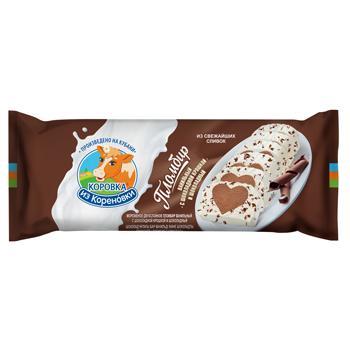 Мороженое Коровка из Кореновки Пломбир двухслойный шоколадный и ванильный с шоколадной крошкой 400 гр., флоу-пак