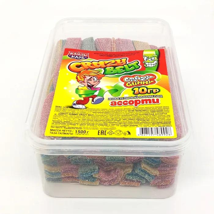 Мармелад Канди Клаб CRAZY GUMMY CRAZY BELT ремешки в кислой обсыпке ассорти 10 гр., ПЭТ