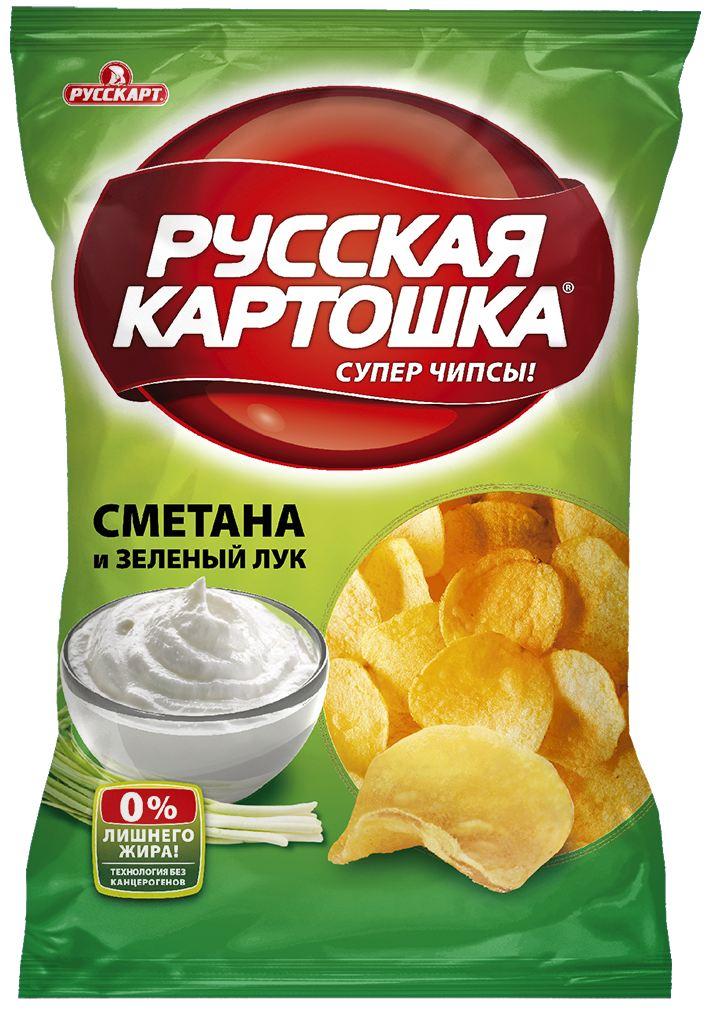 Чипсы Руссккарт картофельные со вкусом сметаны и лука, 60 гр., флоу-пак