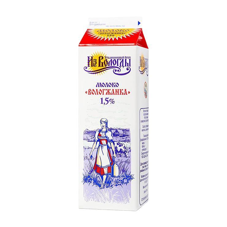 Молоко Вологжанка пастеризованное 1,5% 1 л., тетра-пак