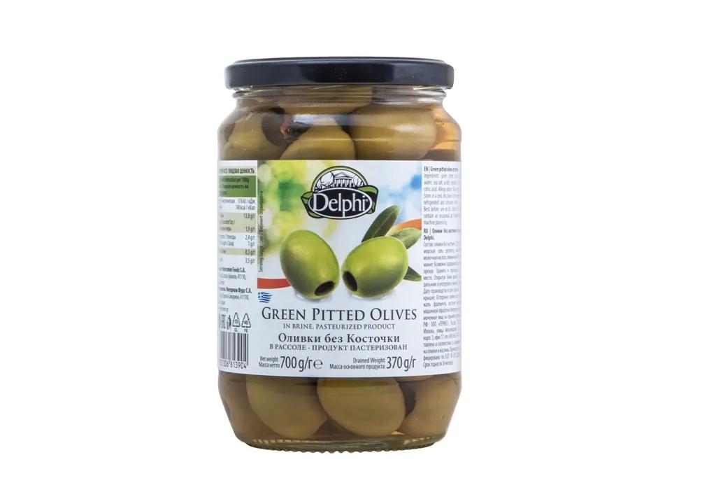Оливки Delphi без косточки в рассоле, 700 гр., стекло