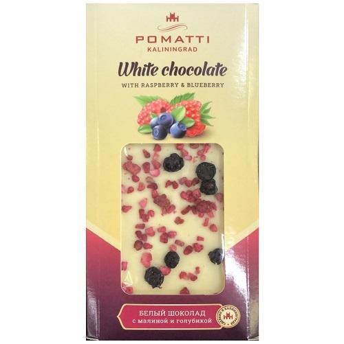 Шоколад Pomatti белый с малиной и голубикой 80 гр., картон