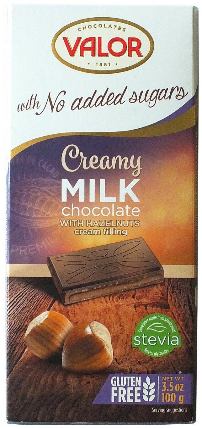 Шоколад Valor молочный с кремом из фундука без сахара 100 гр., обертка
