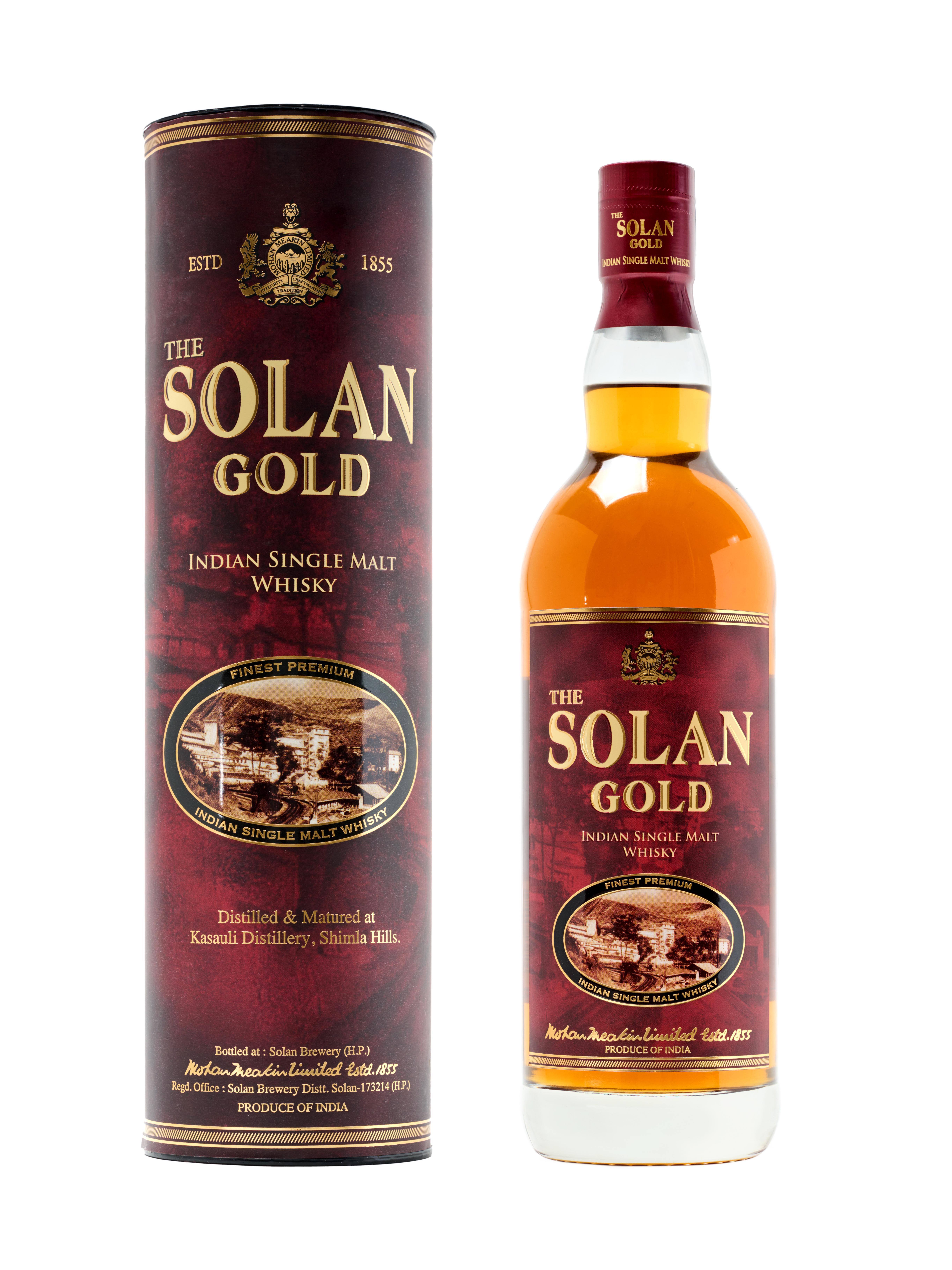 Виски односолодовый SOLAN GOLD 42,8 % Индия Мохан Meakin LTD 750 мл., туба