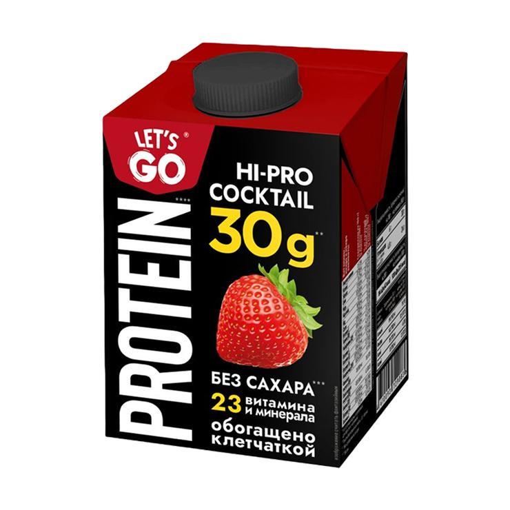 Коктейль молочный Let's Go безлактозный высокобелковый клубника 0% 500 гр., тетра-пак