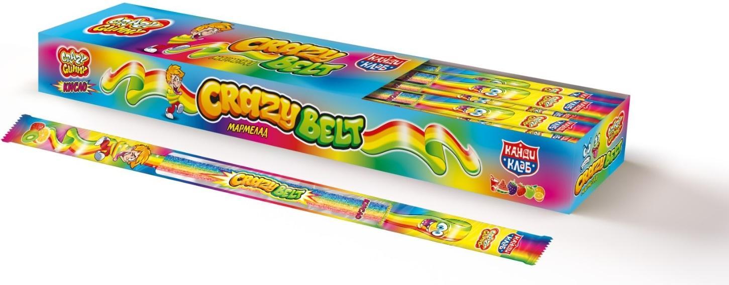 Мармелад Канди Клаб Crazy Gummy Crazy Belt тутти фрутти в кислой обсыпке 15 гр., саше