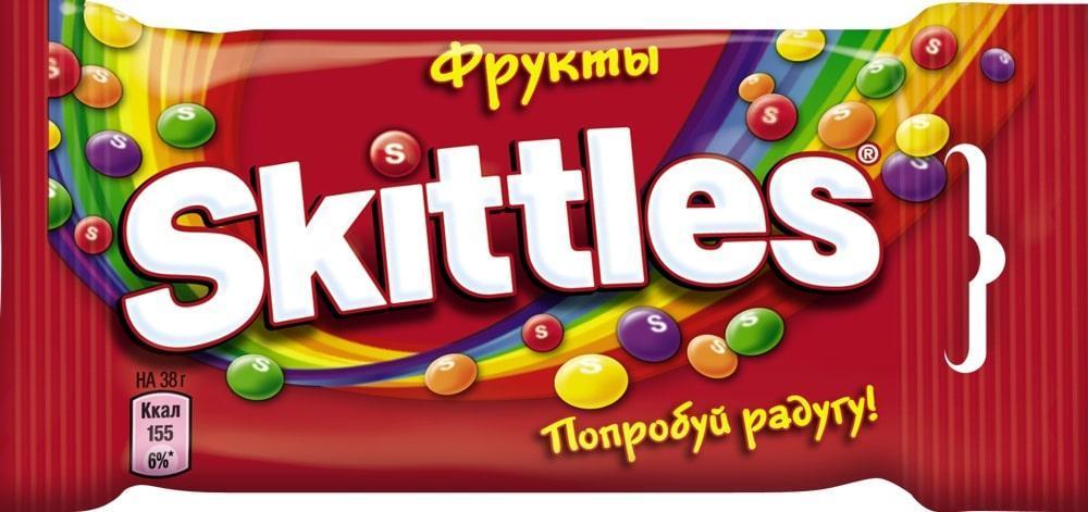 Драже Skittles фрукты в сахарной глазури 38 гр., флоу-пак
