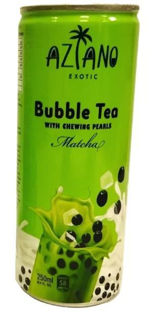 Чай холодный Aziano Bubble tea молочный матча с жевательными шариками из конжака 250 мл., ж/б