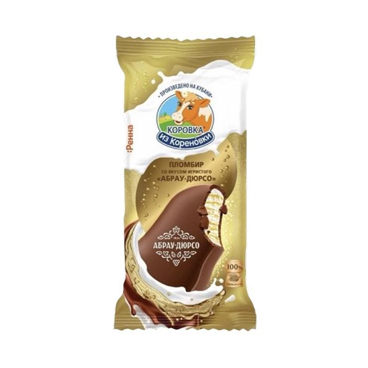 Мороженое эскимо Коровка из Кореновки Абрау - Дюрсо пломбир в молочном шоколаде 70 гр., флоу-пак