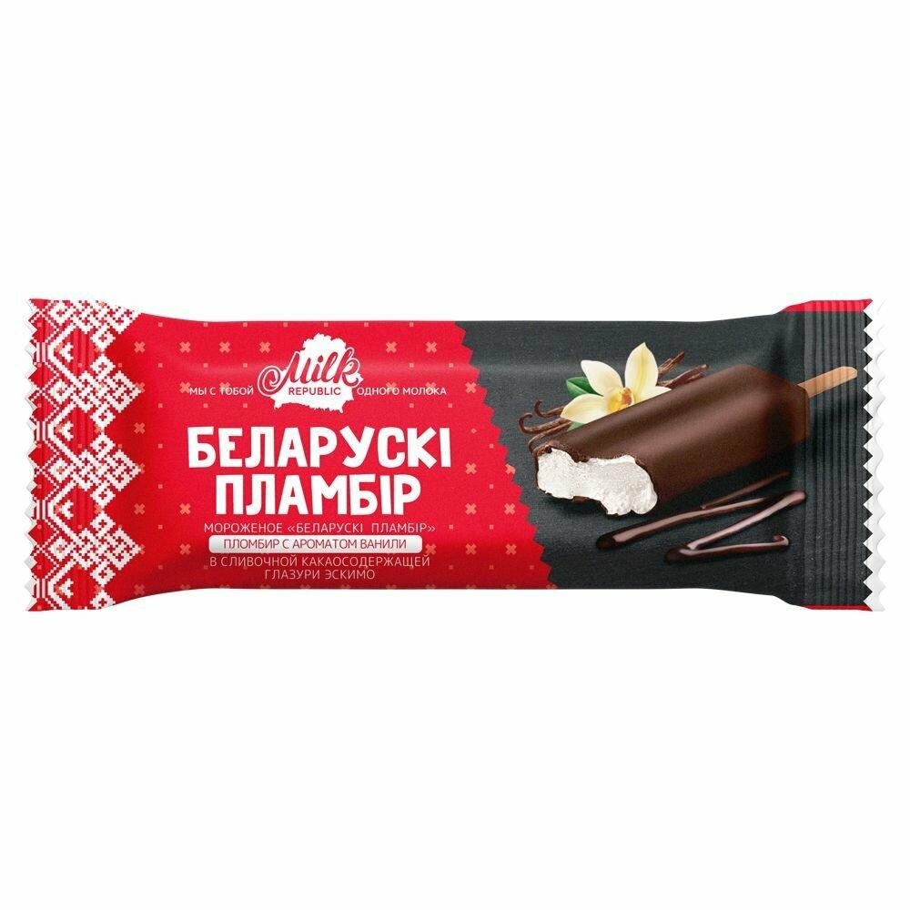 Мороженое эскимо Белорусский пломбир с ароматом ванили в сливочной какаосодержащей глазури 80 гр., флоу-пак