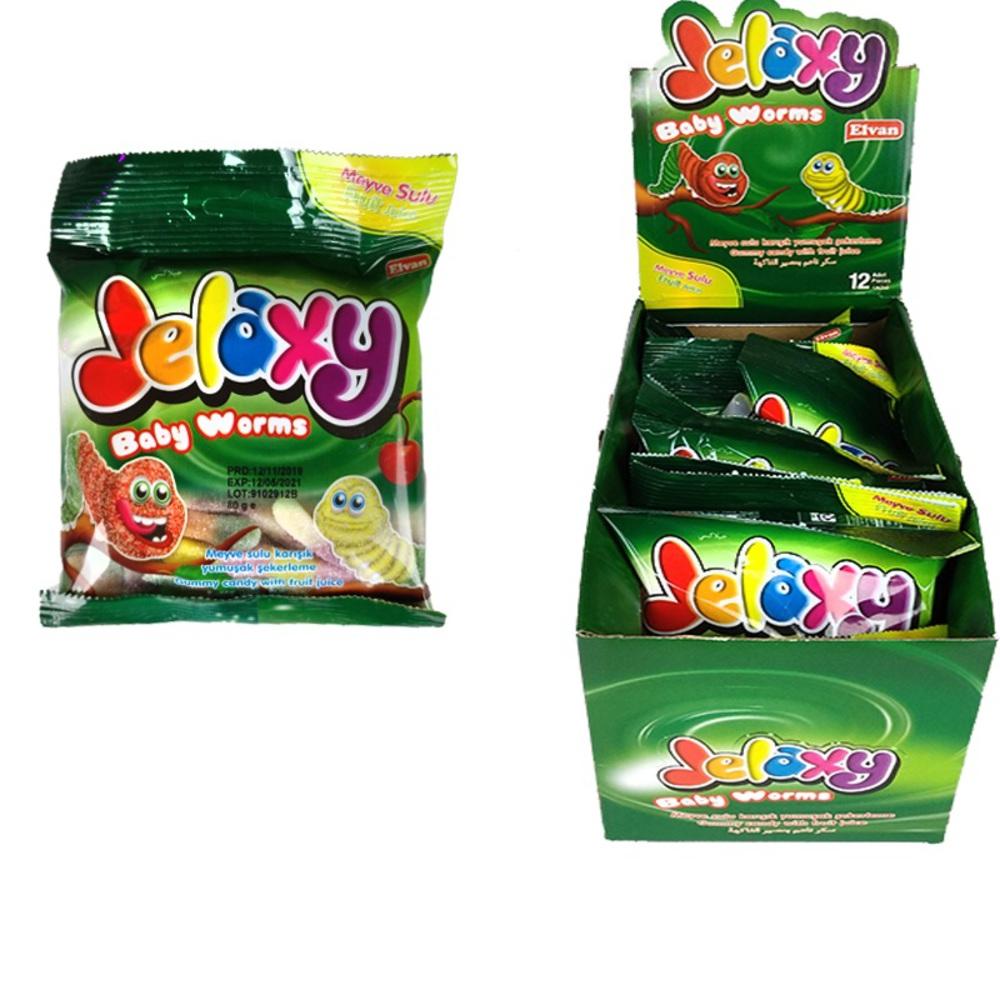 Мармелад жевательный Jelaxy черви 80 гр., флоу-пак