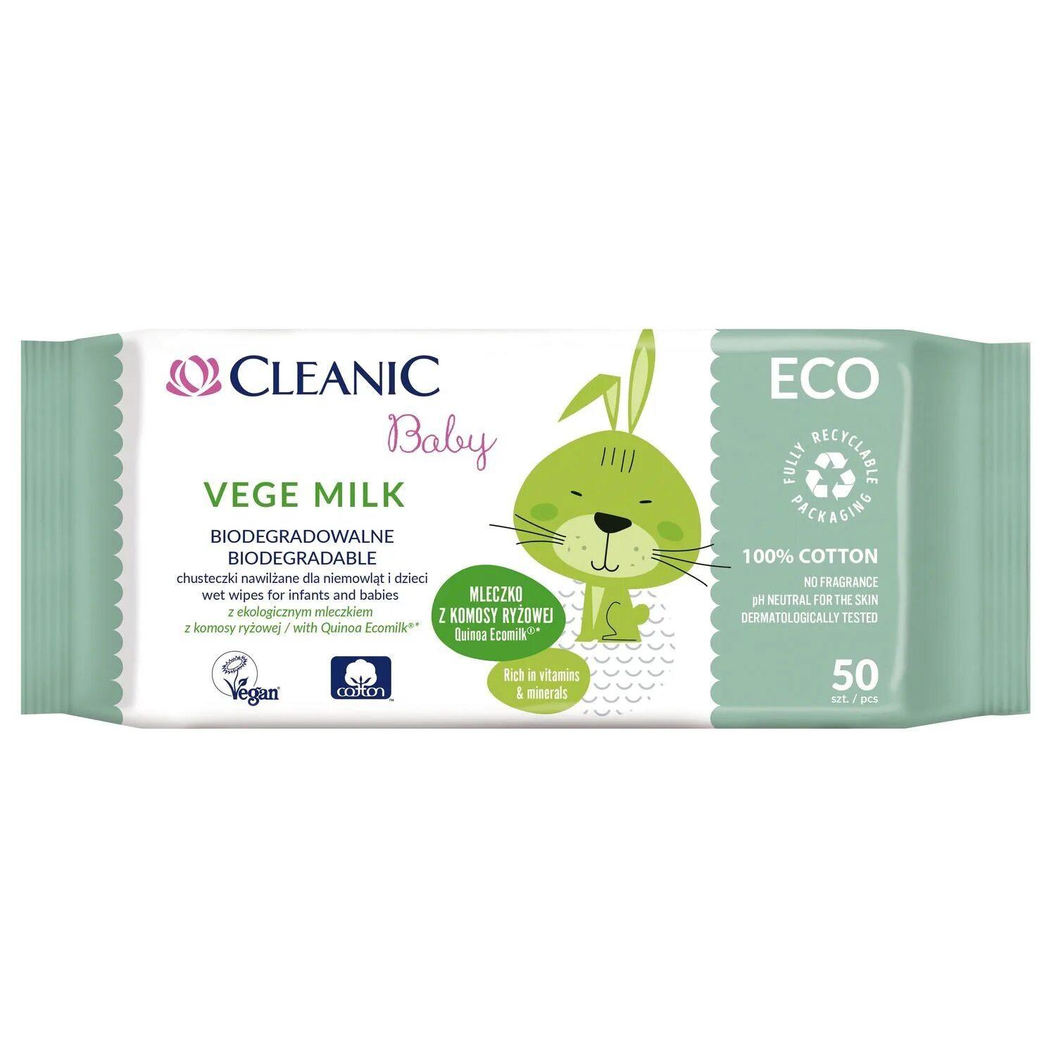 Влажные салфетки детские CLEANIC Baby Eco Vege Milk 50 шт., пакет