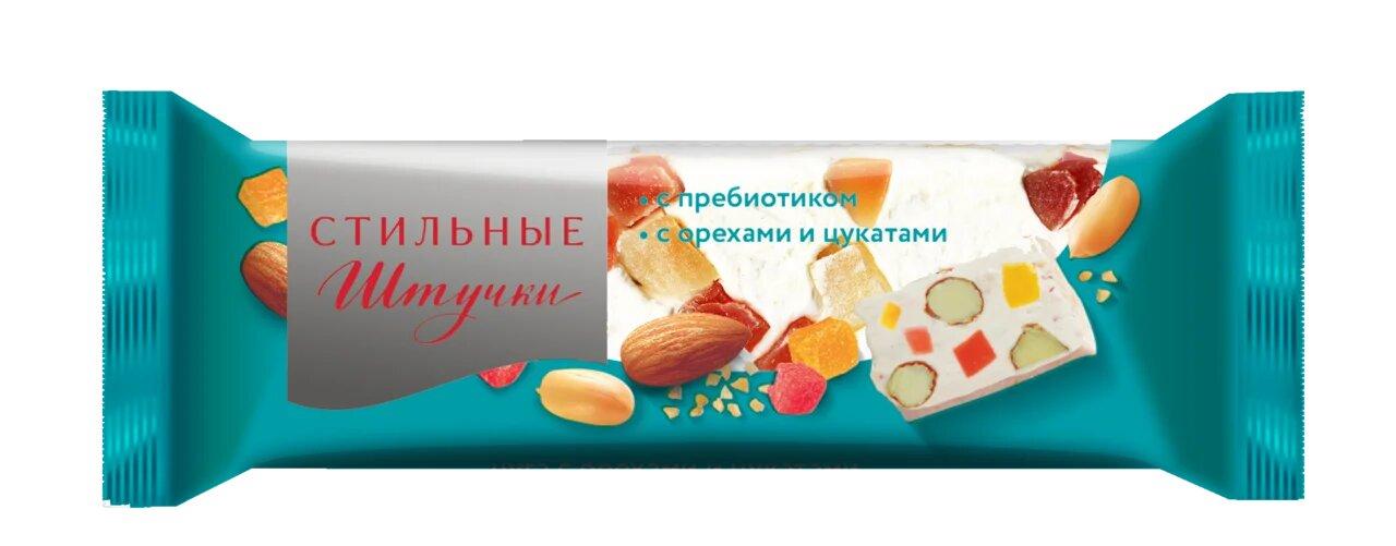 Конфета-пластина Стильные штучки нуга с орехами и цукатами неглазированная 60 гр., флоу-пак