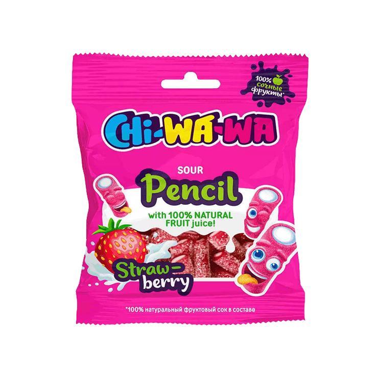 Мармелад жевательный Chi-wa-wa клубника кислый карандаш кусочки 60 гр., флоу-пак