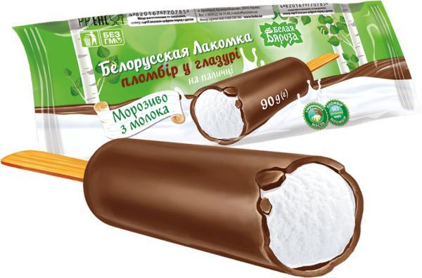 Мороженое пломбир Белая Бяроза Бярозовая трубочка  в глазури, 90 гр., флоу-пак