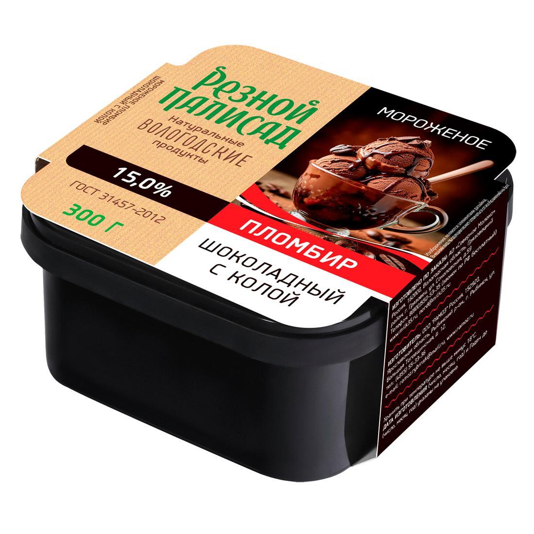 Мороженое пломбир Резной Палисад Шоколадный с колой 15% 300 гр., лоток