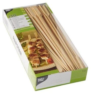 Палочки одноразовые деревянные PapStar, стеки/шпажки для барбекю Н250 мм., бамбук 150 шт., 370 гр., картон