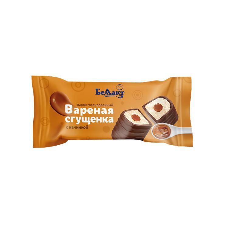 Сырок Беллакт творожный глазированный с вареной сгущенкой 18% 40 гр., флоу-пак