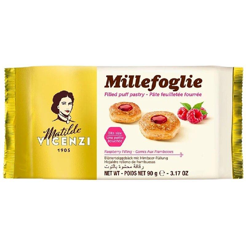 Пирожные Vicenzi biscotti millefoglie слоеные с малиновой начинкой 90 гр., флоу-пак