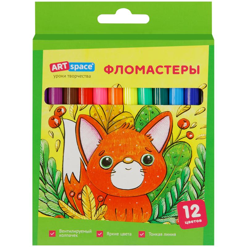 Фломастеры ArtSpace Милые зверушки 12 цветов смываемые., картон