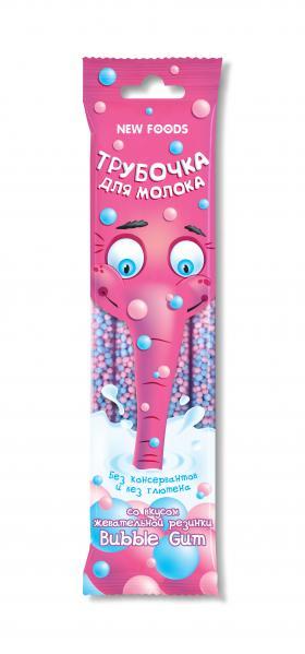 Трубочки для молока New Foods Bubble Gum жевательная резинка 5 шт., 30 гр., флоу-пак