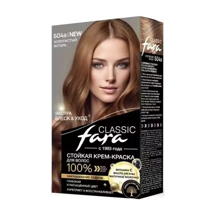 Краска для волос Fara 504 а золотистый янтарь 150 мл., картон