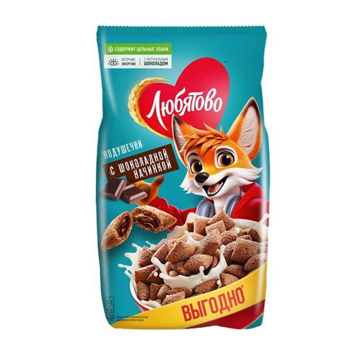 Сухой завтрак Любятово подушечки с шоколадной начинкой 500 гр., флоу-пак