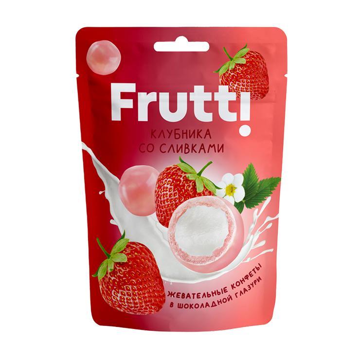 Жевательные конфеты Frutti клубника в глазури со сливками 70 гр., дой-пак