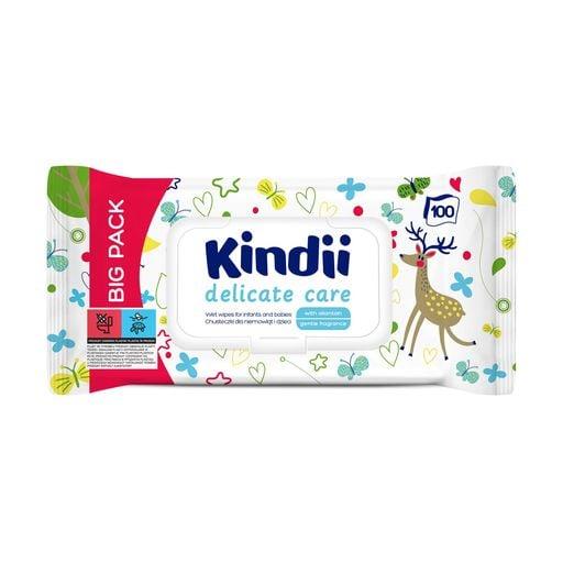 Влажные салфетки для ухода за детьми KINDII Delicate Care 100 шт., пакет с клапаном