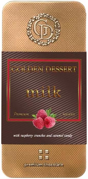 Шоколад Golden Dessert молочный шоколад с кранчами малины и леденовой карамелью, 100 гр., подарочная упаковка