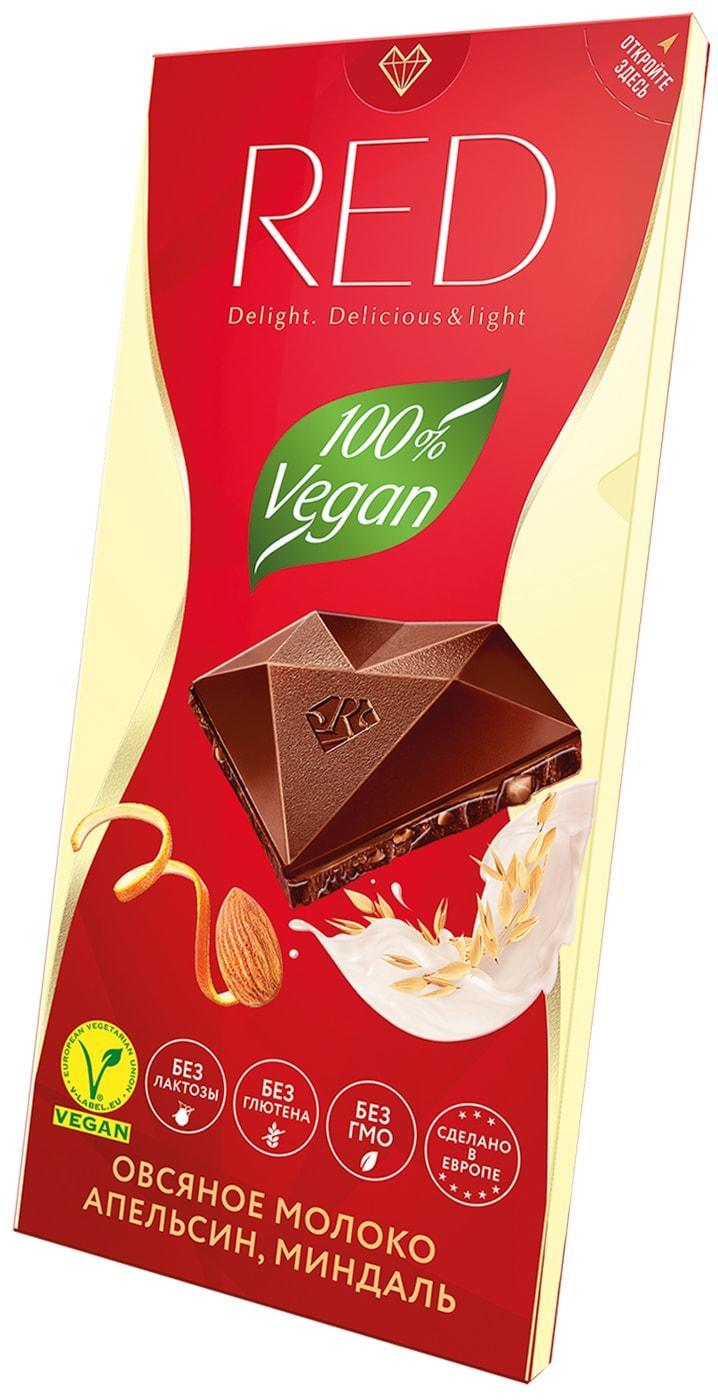 Шоколад Red Delight веганский на овсяном молоке Апельсин-Миндаль 85 гр., картон