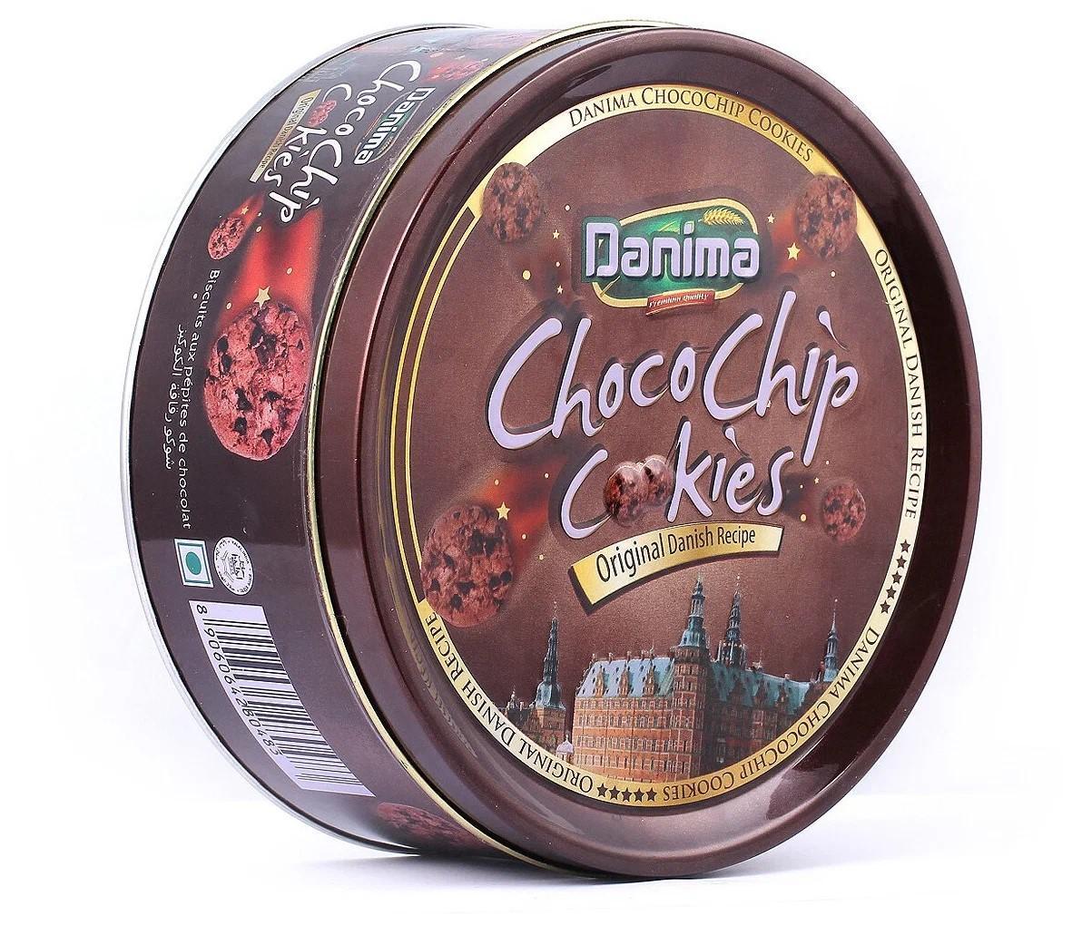 Печенье DANIMA Chocochip Cookies сливочное с кусочками шоколада 340 гр., ж/б