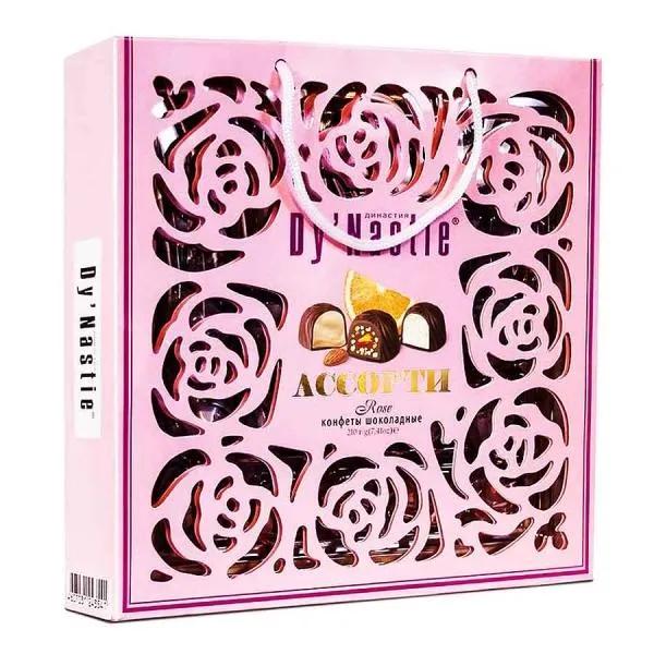 Конфеты DY NASTIE шоколадные Ассорти ROSE в сумочке , 210 гр., картон ...