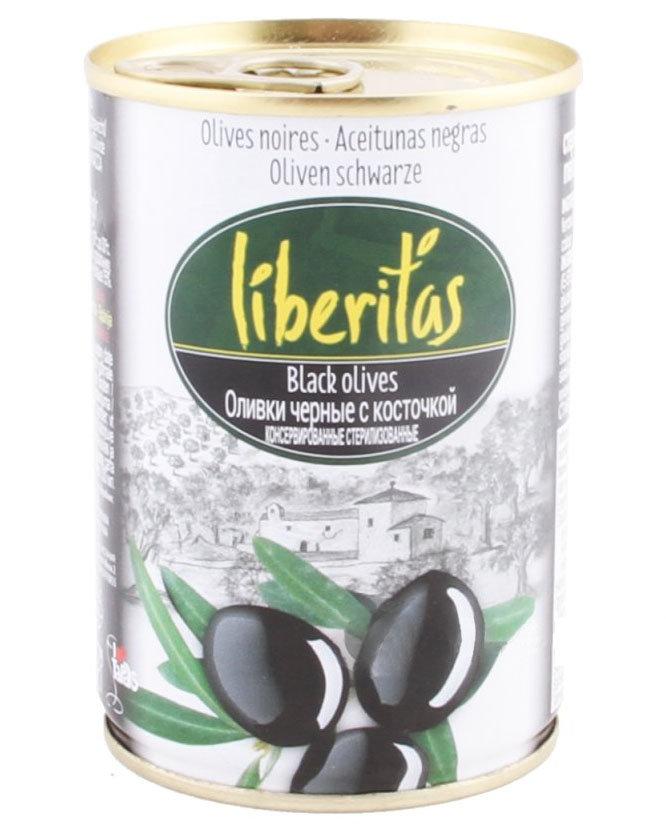 Маслины черные Liberitas с косточкой, 425 гр., ж/б