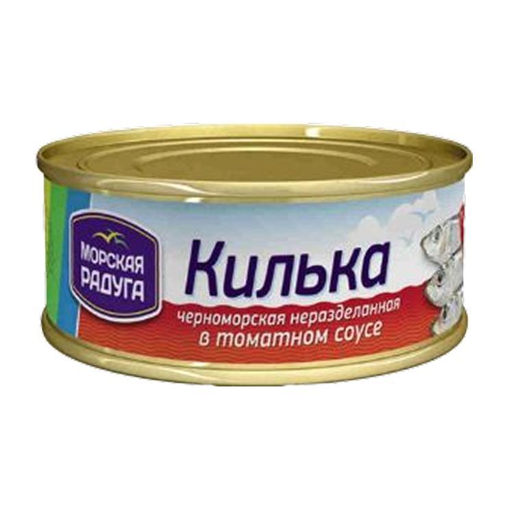 Килька Морская радуга неразделанная в томатном соусе 240 гр., ж/б