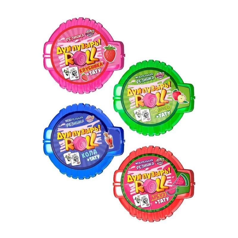 Резинка жевательная Дуй пузырь Roll + тату ассорти (клубника, яблоко, арбуз, кола) 10 гр., ПЭТ