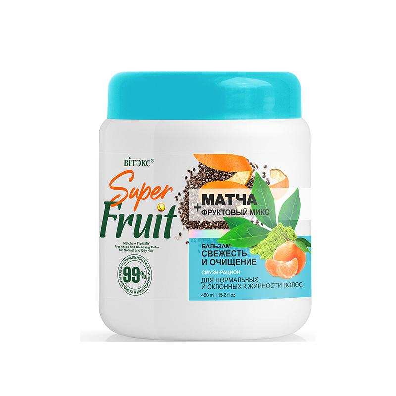 Бальзам для волос Вiтэкс SuperFRUIT матча фруктовый микс свежесть и очищение, 450 мл., банка