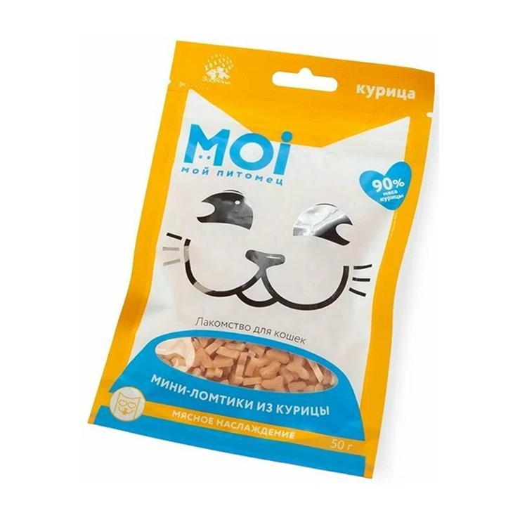 Лакомство для кошек MOI мини-стрипсы из курицы 50 гр., пакет