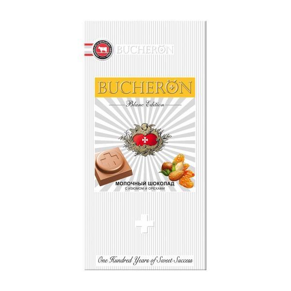 Шоколад Bucheron Blanc Edition молочный с изюмом и орехами 85 гр., картон