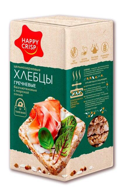 Хлебцы Happy Crisp гречневые Безглютеновые с морской солью 60 гр., картон