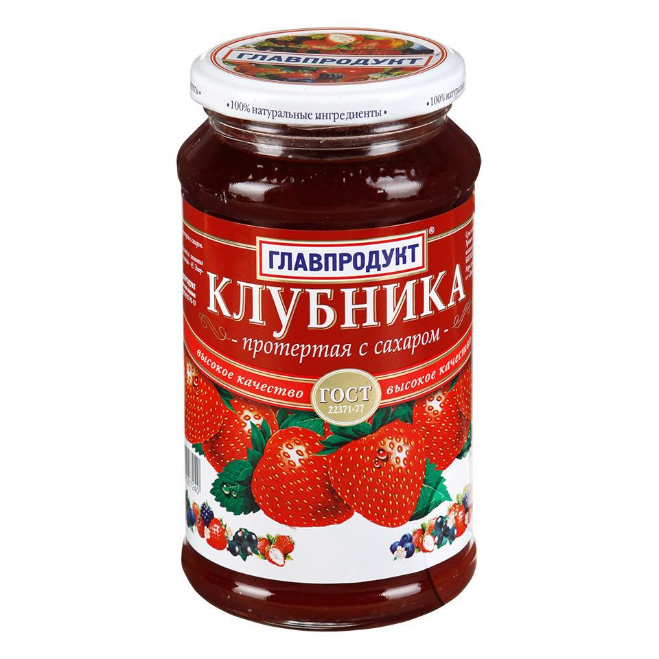 Земляника Главпродукт протертая с сахаром, 330 гр, стекло