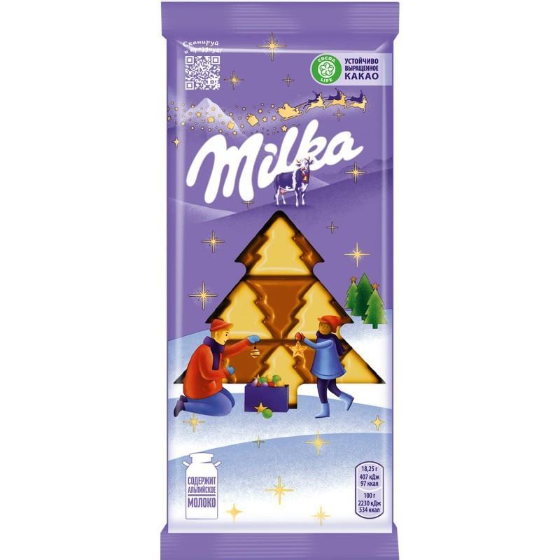 Шоколад Milka молочный с белым в виде елочек 73 гр., флоу-пак