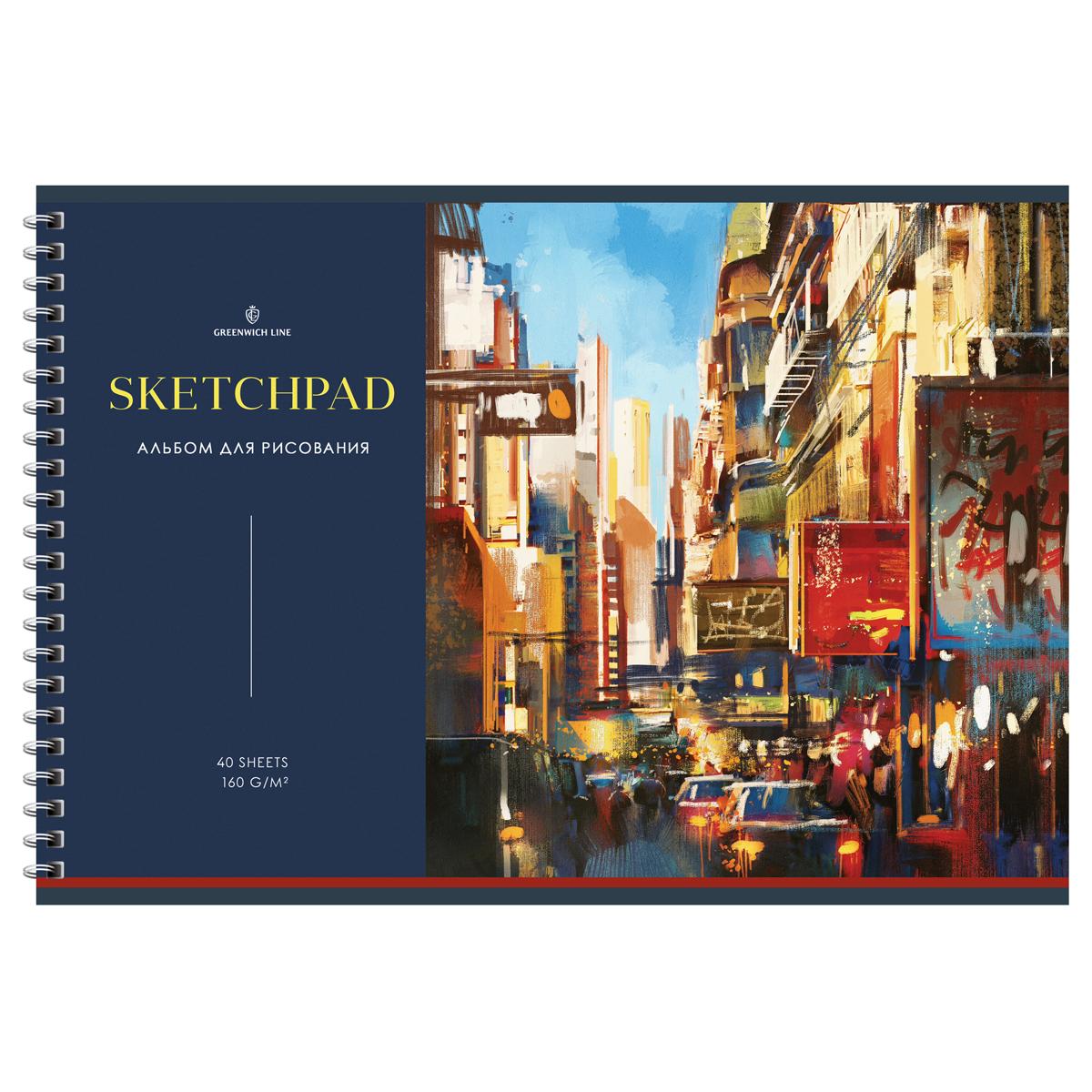 Альбом для рисования 40л., А4, на гребне Greenwich Line Art of living, 160г/м2, мат. ламинация, тисн. фольгой, перфорация на отрыв, жест. подложка