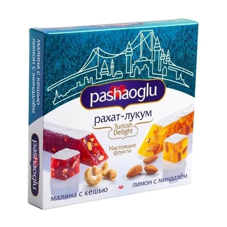 Рахат-Лукум Pashaoglu лимон с миндалем и малина с кешью 300 гр., картон